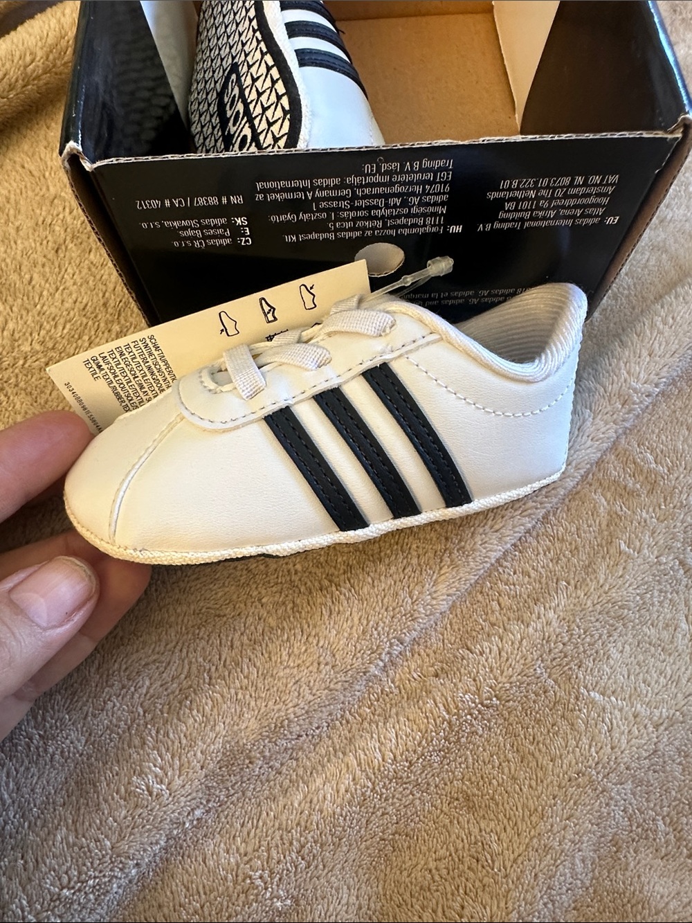 adidas White and Black VL Court 2.0 Crib Sneakers